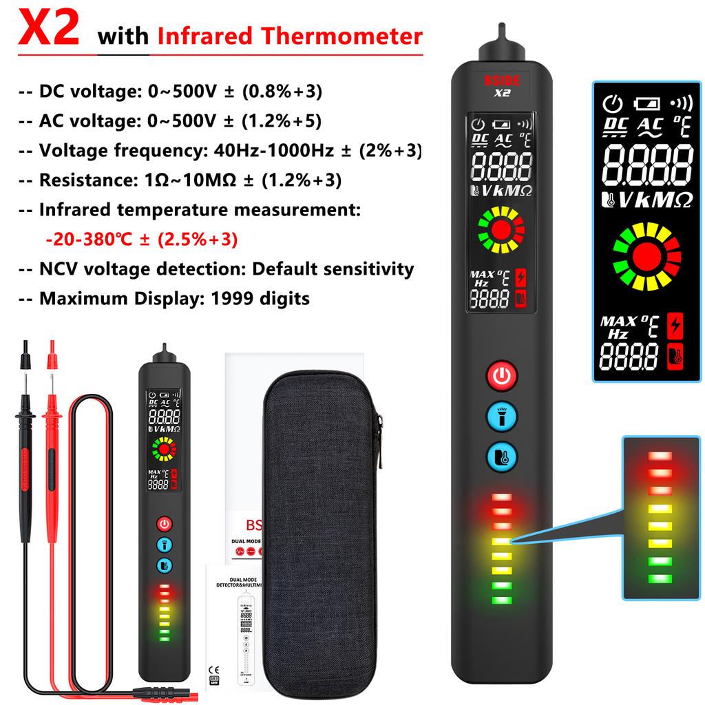 Spannungsprüfer Teststift Intelligentes Multimeter X2 Infrarot-Thermometer stromführender Draht NCV Durchgangsprüfer X2A Digitales Multimeter