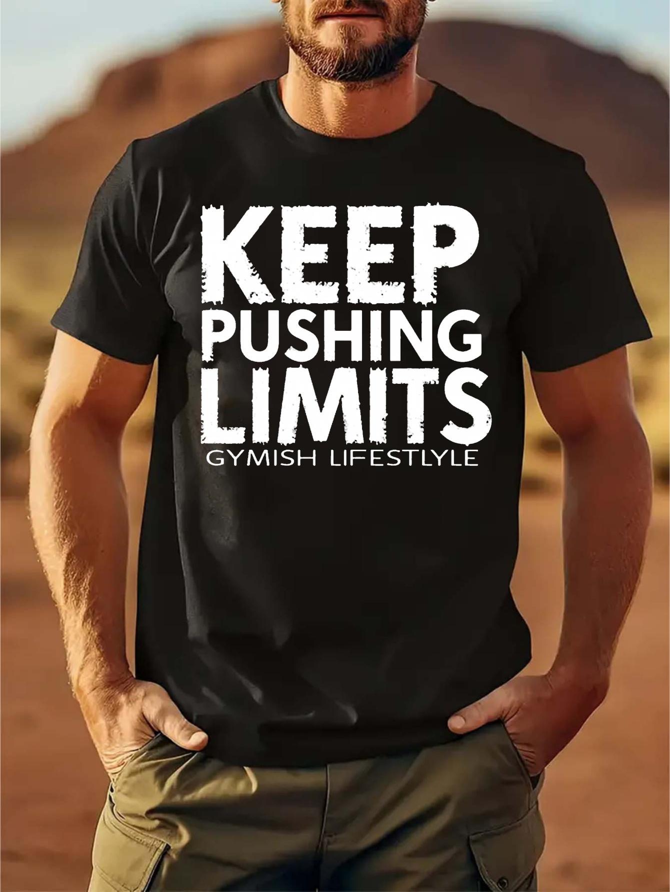 

62810 Cotton Blend T-shirt - Summer Casual & Sports Wear with Motivational Keep Pushing Limits Gymish Lifestyle Print M