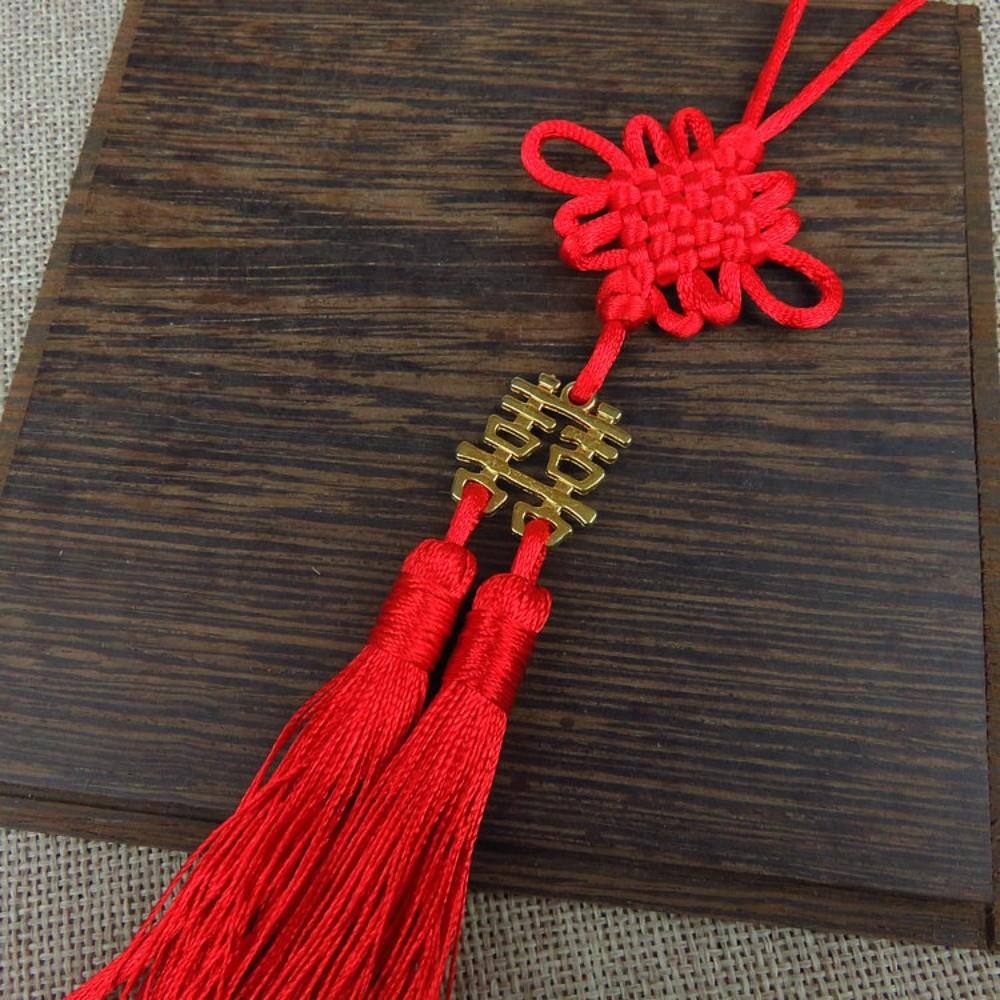 Fashion Red Double Happiness Decorations Handmade Lucky Chinese Knot Pendant Creative Double Tassel Rope Gifts