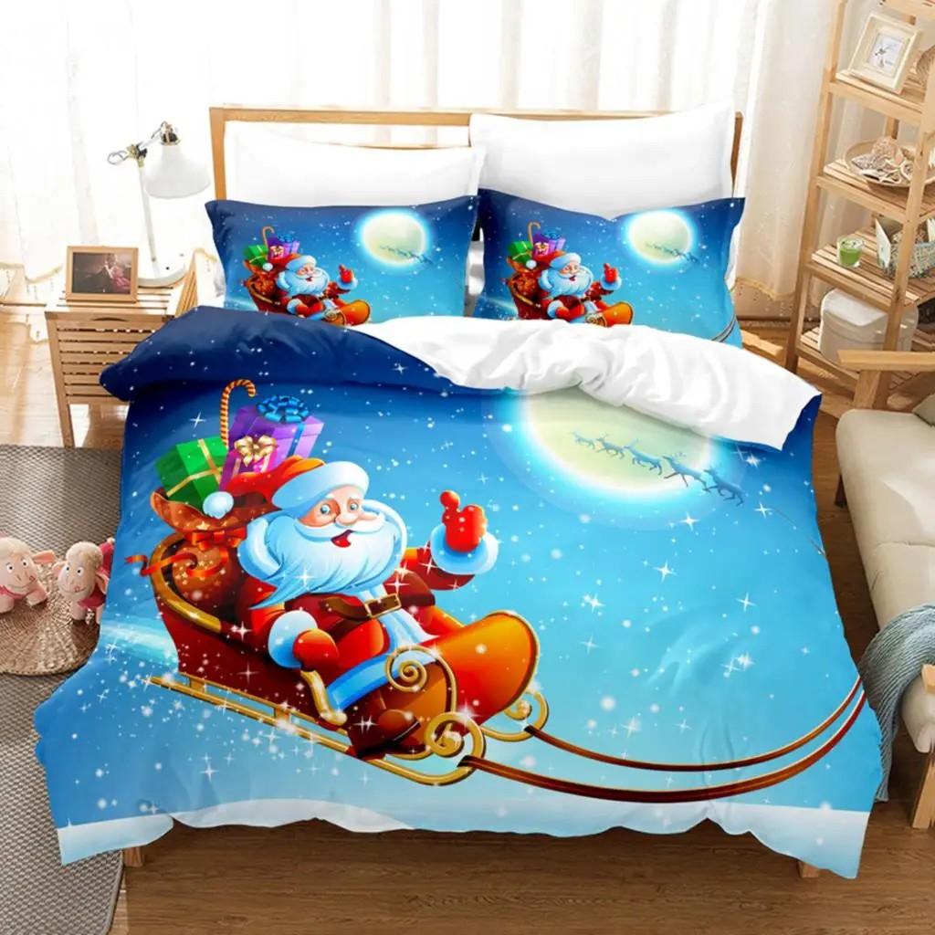 Christmas Duvet Cover Set Santa Claus Elk Children Bedding Set Holiday Gifts for Bedroom Decoration Queen King Full Size