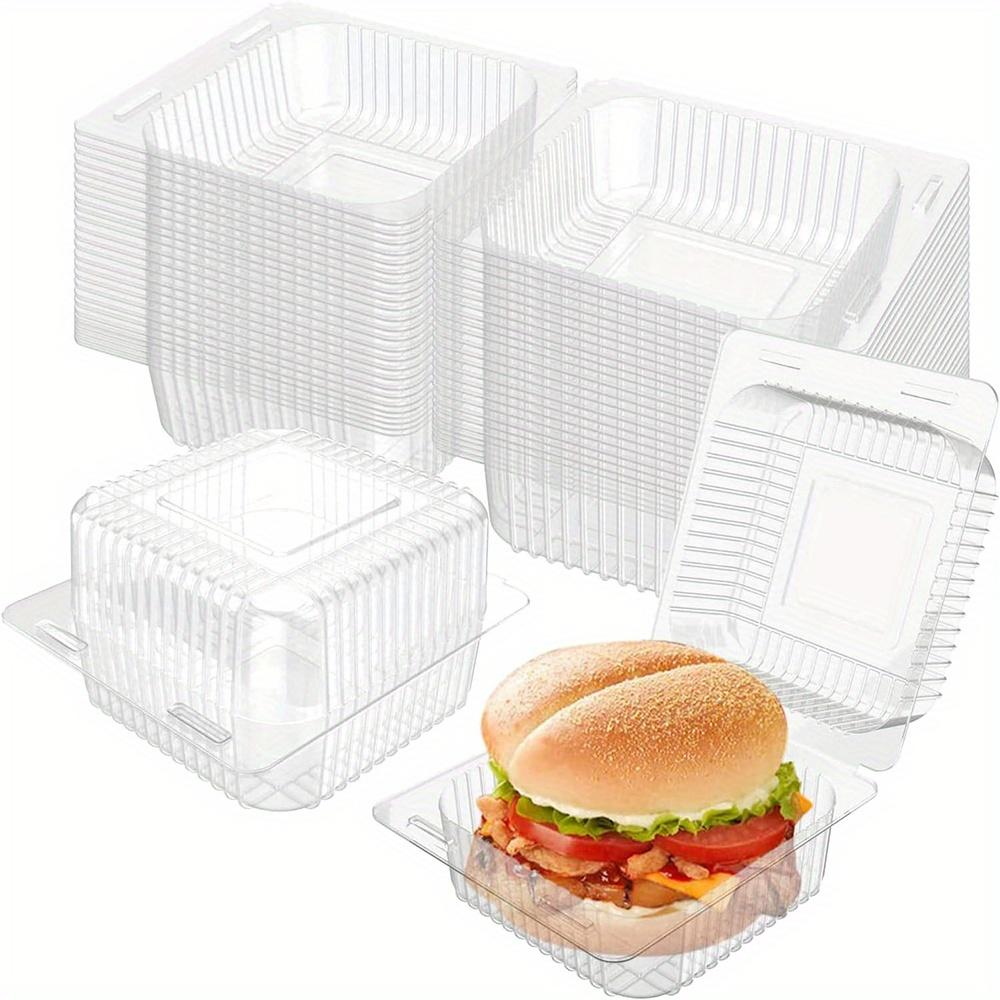 100pcs 5 X 5 Inch Clear Plastic Hinged Take Out Containers Clamshell Takeout Tray Food Clamshell Containers for Dessert, Cakes, Cookies, Salads, Pasta