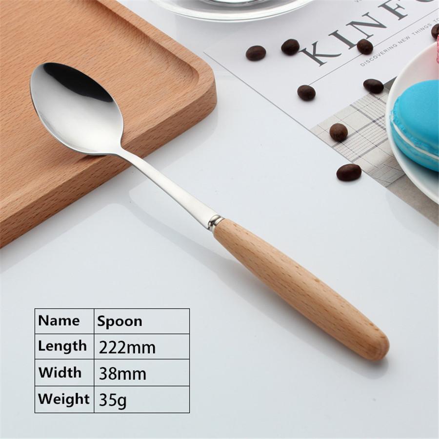 Beech Wood Handle Stainless Steel Western Tableware Steak Dessert Coffee Cooking Knife Fork Spoon Dinning Room Creative