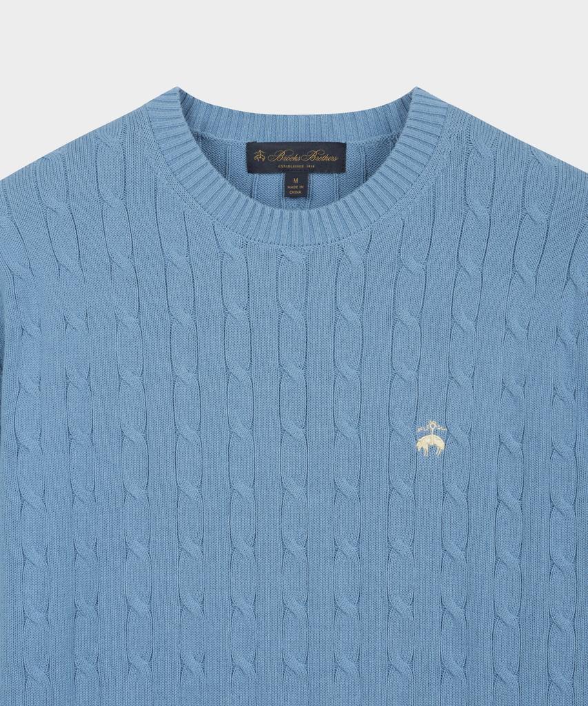 BROOKS BROTHERS Cotton Cable Crew Neck Sweater (Light Blue) (Bbwrmbg102)