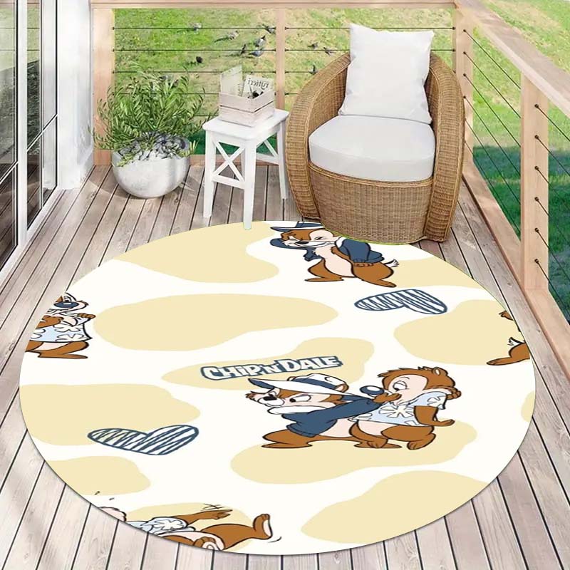 Mielas Chip 'n' Dale paveikslėlio apvalus grindų kilimėlis, namų kilimo dekoracija, animacinis sveikinimo durų kilimėlis, neslystantis ir atsparus dėmėms.