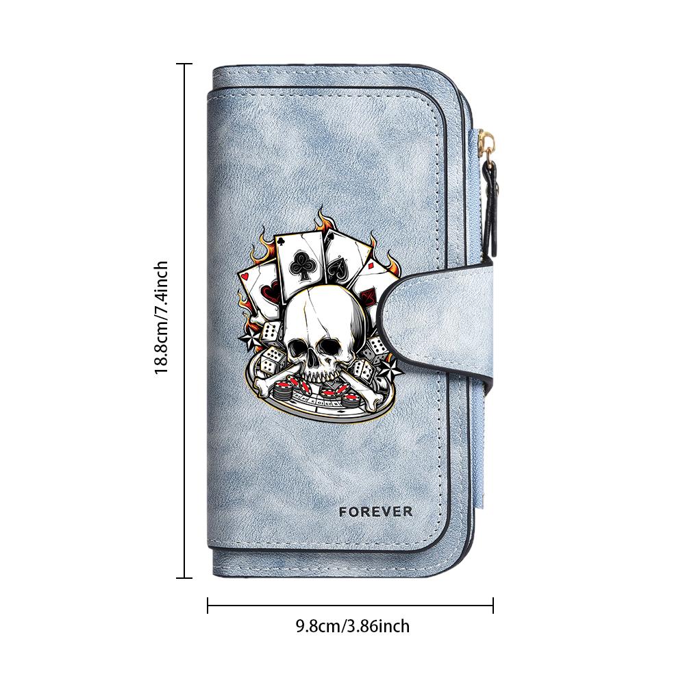 Gothic Skull Pattern Long Wallet Casual Multicard Slot Bifold Purse