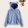 Women Winter Hoodie Solid Color Plush Thick Hooded Cozy Keep Warm Soft Plus Size Ears Decor Lady Hoodie for Daily Wear