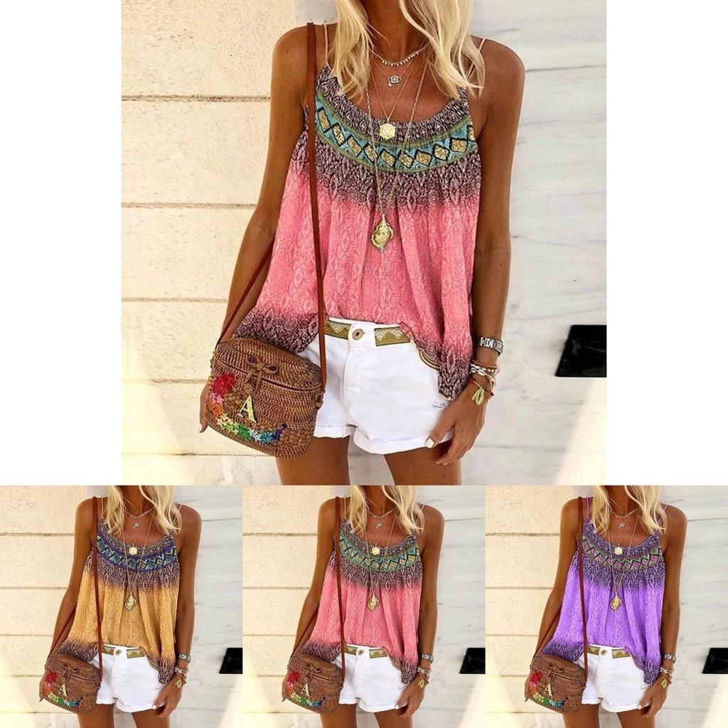 Chic Plus Size Women's Summer Floral Print Sleeveless Cami Blouse For Holidays