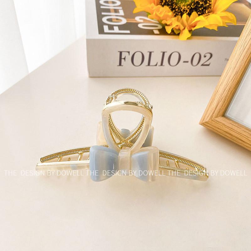 Elegant Acetate Hair Claw With Stylish Floral Design And Charming Bow For Women Blue Bow