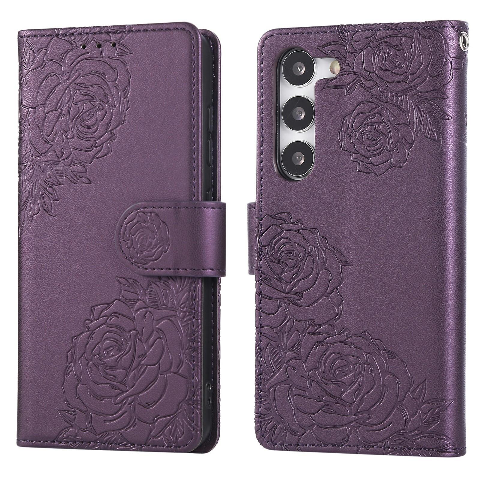 

Для Samsung Galaxy S23 Чохол Гаманець з ПУ шкіри з малюнком троянди Чохол для телефону з 3 слотами для карток Dark Purple