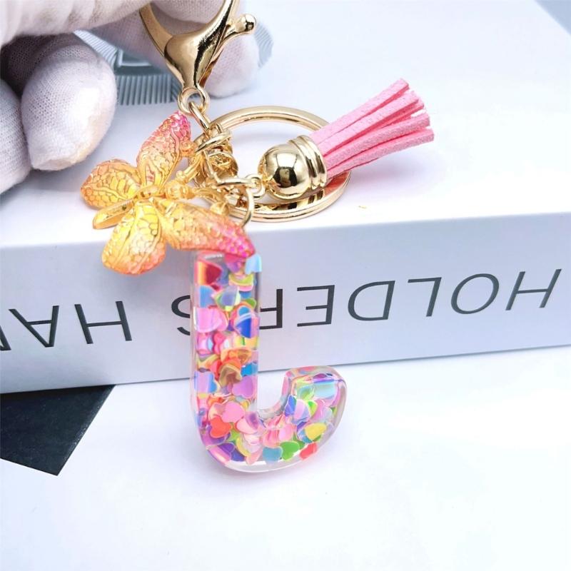 Quasten Schmetterling Anhänger Charm Schlüsselanhänger Bunte Herz Pailletten Initialbuchstabe Schlüsselanhänger für Rucksack Handtasche Autoschlüssel