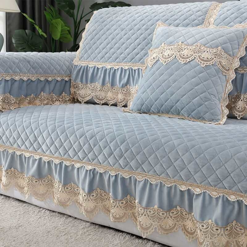 Luxury Solid Color Sofa Sets Cover Thick Sofa Slipcovers L Shaped Sofa Towel Lace Decor Couch Covers for Living Room