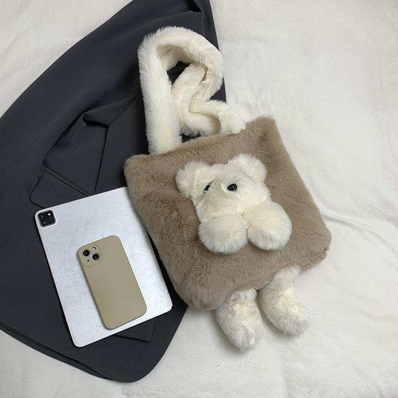 Cute Cartoon Teddy Bear Plush Bag, Lovely Hand-held and Shoulder Bag