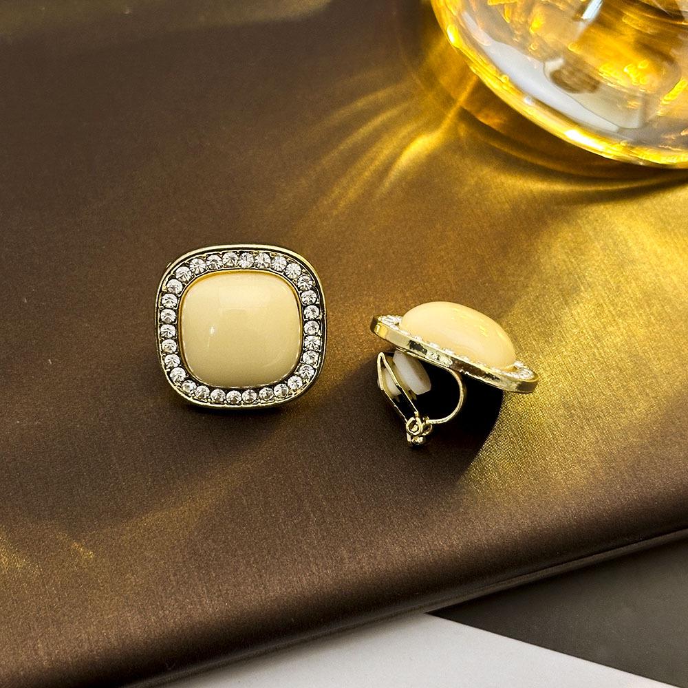 Korean Rhinestone Geometric Square Ear Clips - No Piercing Required, Luxurious & Versatile Simple Earrings