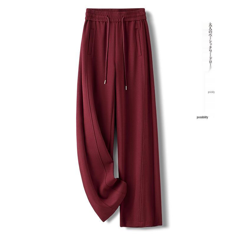 Elegant Gray High-Waisted Wide-Leg Pants for Women - Autumn 2025 Collection, Loose Fit, Floor-Length Casual Straight-Leg Design