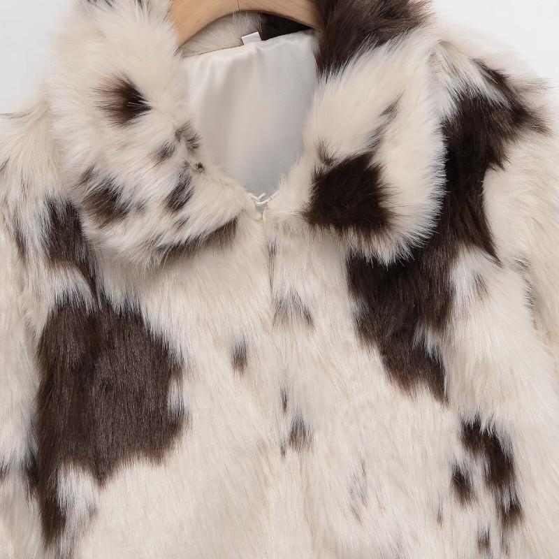 Faux Fur Animal Print Jacket Short Coat Womens Korean Style Casual Outerwear