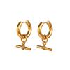 18K Gold-Plated Stainless Steel T-Bar Pendant Earrings for Trendy Women