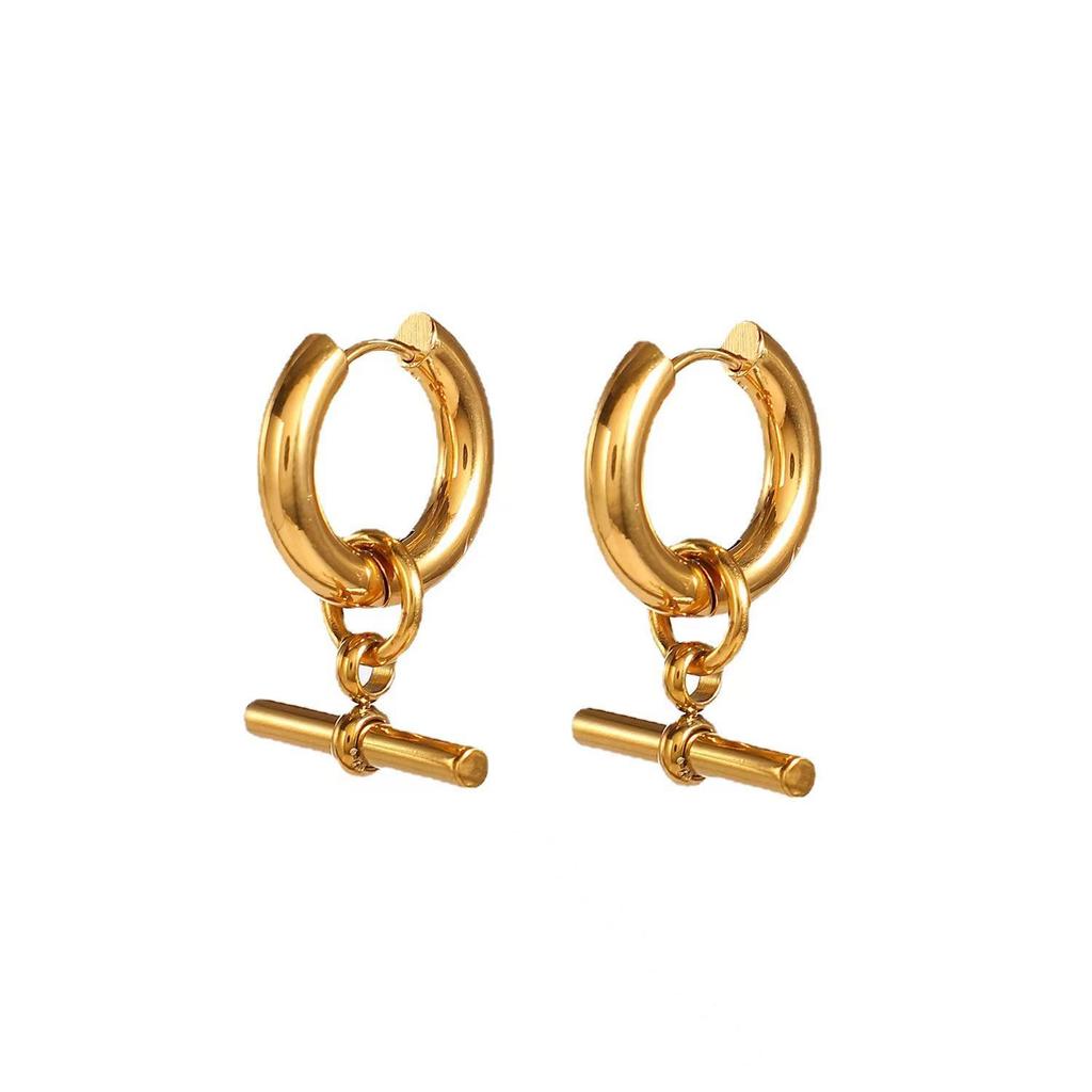 18K Gold-Plated Stainless Steel T-Bar Pendant Earrings for Trendy Women