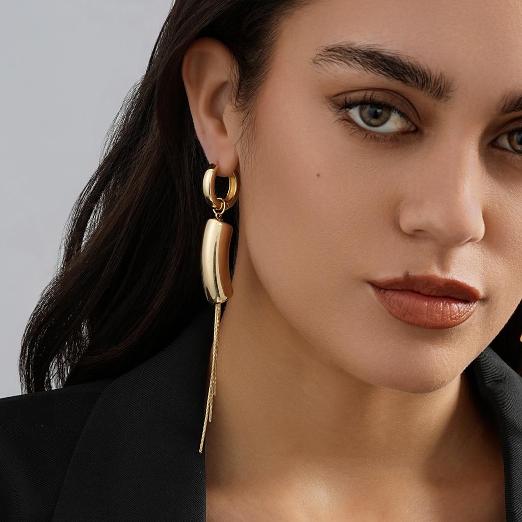 Gold Geometric Stylish Long Tassel Earrings For Women Design Asymmetrical