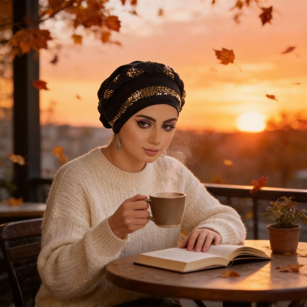 Casual Polyester Knit Headscarf Hat With Embroidered Braid For Autumn Wear