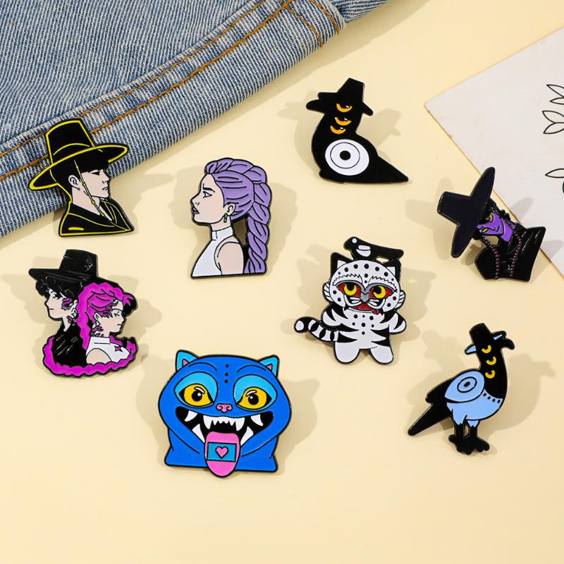 Happy Blue Cat Enamel Pin Fantastic Hunter Team Brooches Woman Men Backpack Badge Accessories Lapel Pin Jewelry Gift