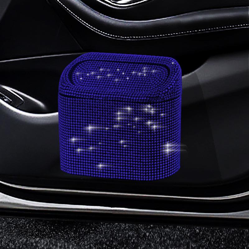Rhinestone Car Trash Can - Flip-Top Hanging Interior Storage Bin