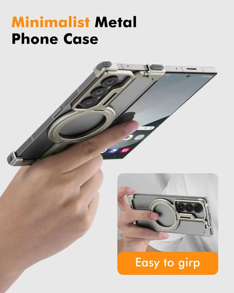 Oatsbasf for Samsung Galaxy Z Fold 6/5 Phone Case with Ring Stand Metal Bezel-less Magsafe Minimalist Bumper Protective Covers