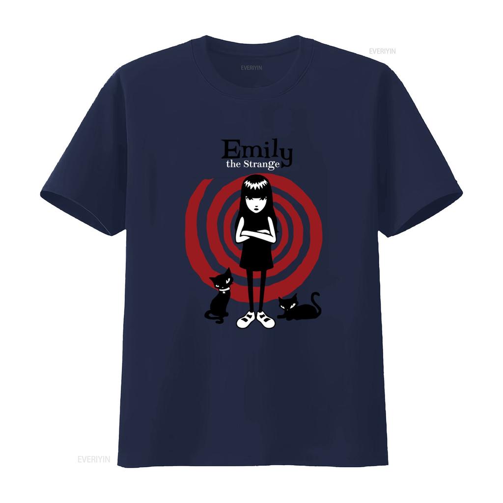 Emily The Strange Cat Red Swirl Print Official Licensed T Shirt for Women vintage Washed Versatile Unisex fashion Breathable