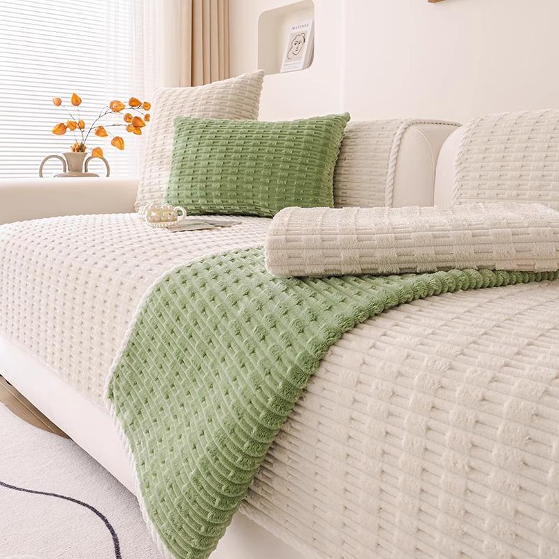 New Autumn Winter Sofa Cover Anti-skid Modern Couch Cushion Solid Color Geometric Plush Cushion Universal Thickening Couch Cover