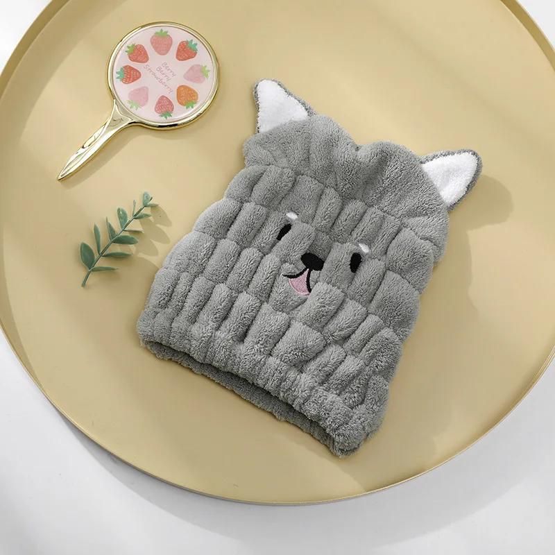 1Pcs Cute Cartoon Shower Cap Coral Fleece Hair Turban Bathroom Cap Portable Women Dry Hair Hat Quickly Dry Wrapped Towel