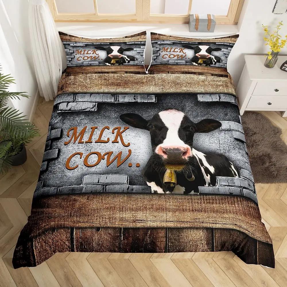 Cows Duvet Cover Set Full Size Milk Cow Print Comforter Cover Farm Animal Theme Bedding Set Room DecorCheckered Quilt Cover