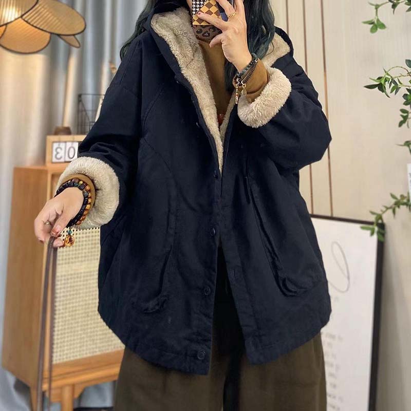 Kåpe for kvinner Fleece Fortykket Plysj Høst Vinter Vindjakke Oversized Casual Glidelås Hettejakke