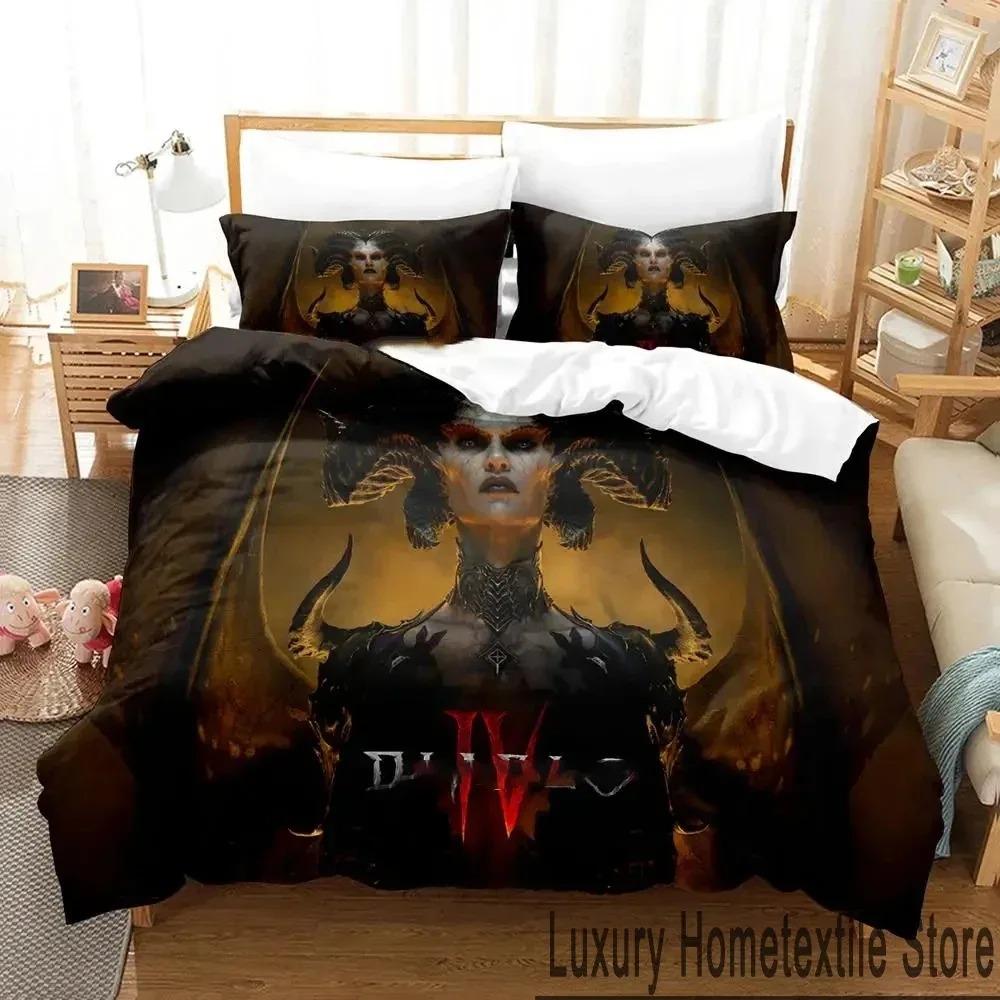 3D Print Diablo IV Game Bedding Set Duvet Cover Bed Set Quilt Cover Pillowcase Comforter King Queen Size Boys Adult Bedding