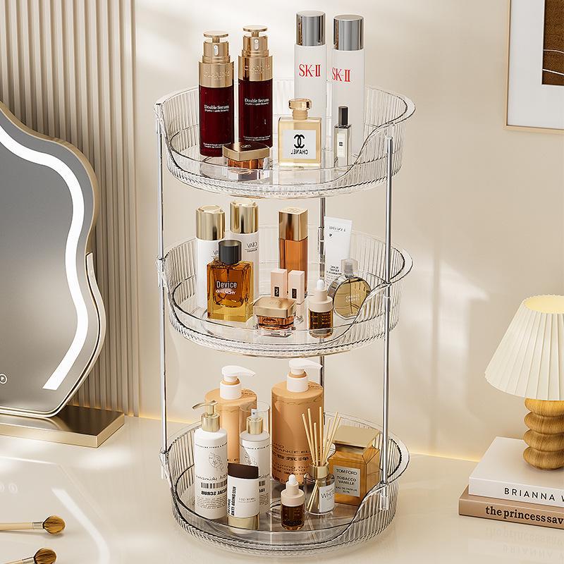Organizator Cosmetic Rotativ Elegant cu Spațiu Amplu de Depozitare pentru Rujuri, Parfumuri și Produse de Îngrijire a Pielii