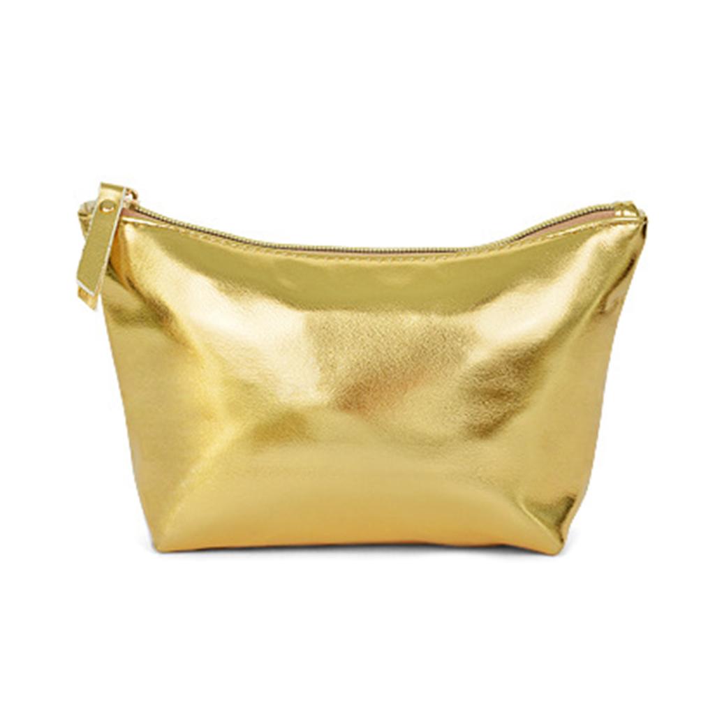 Handheld Makeup Bag with Large Capacity Gold PU Leather Zipper Bags Versatile Make Up Pouch Cosmetic Travel Organizer