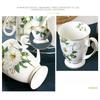 Light Luxury Ceramic Tea Mug 300ml - Fine Porcelain Bone China Coffee Mug with Gold Trim, Camelia Floral Vintage Tea Cups with Handle,1pc