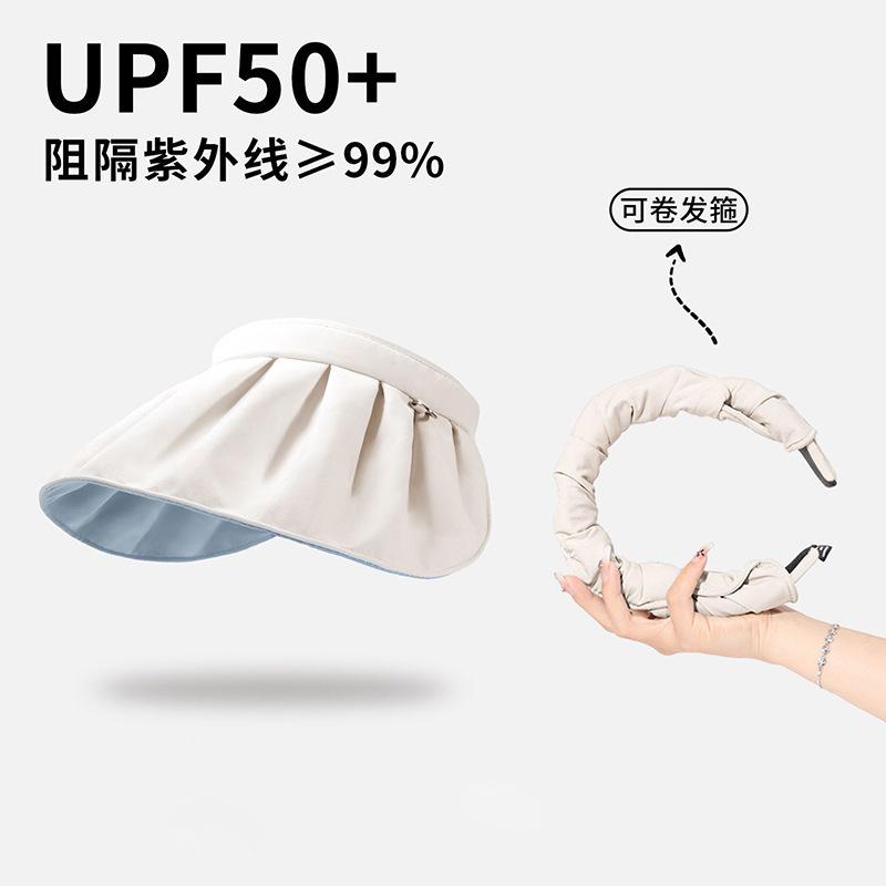 Sunscreen Hat Women's Summer Sunshade UV Protection Shell Headband Empty Top Face Cover Big Eaves Cycling Summer Sun Hat