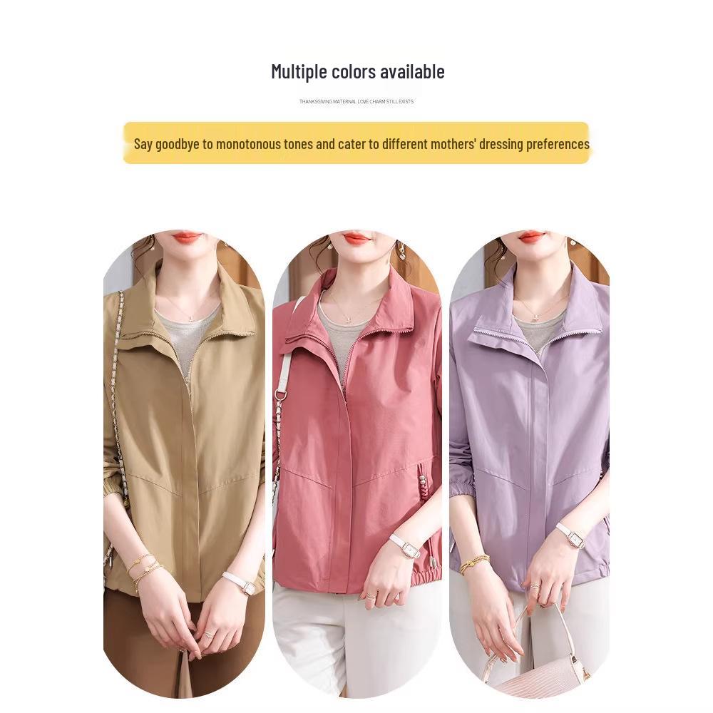 Spring 2026 Fashion Trench Coat for Middle-Aged and Elderly Women - Elegant Short Jacket for Mother's Day