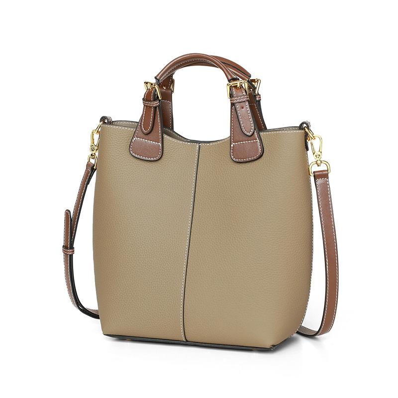 Top Layer Cowhide Large Capacity Mother Bag High End Hand Carrying One Shoulder Crossbody Bag Genuine Leather Bucket Bag