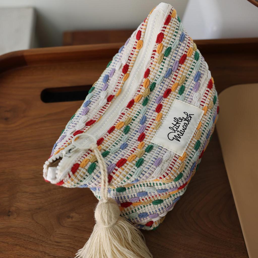 Miucatch Handmade Cosmetic Ethnic Colorful Makeup Pouch with Inner Large Easy To Storage Pouch for Travel and Zippered Storage Pouch, Style, Bag,