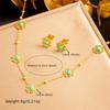 Vintage Turquoise Flower Gold Plated Chain Stainless Steel Necklace Earrings Bracelet Set Fashion Unique Accessories