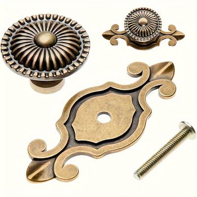 5 szt. Mosiężne uchwyty do szuflad ze stopu cynku, 2,911,26 cala Vintage Okrągłe Metalowe z Płytą Montażową, Idealne do Komody i Szafek