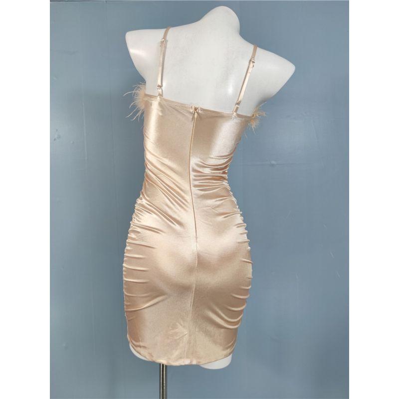 Foreign Trade Order Gyaru Sexy Sling Furry Niche Decoration Wrap-around Stage Nightclub Waist Hugging Sheath Fashion Dress