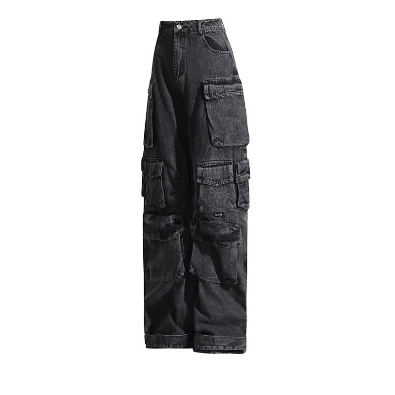 High-Waisted Street Style Multi-Pocket Denim Pants (2025)