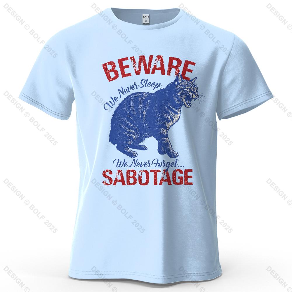 Warning Cat Alert Printed Men s T-Shirt 100% Cotton Oversized Vintage Graphic Tees for Women Tops Tees Streetwear S