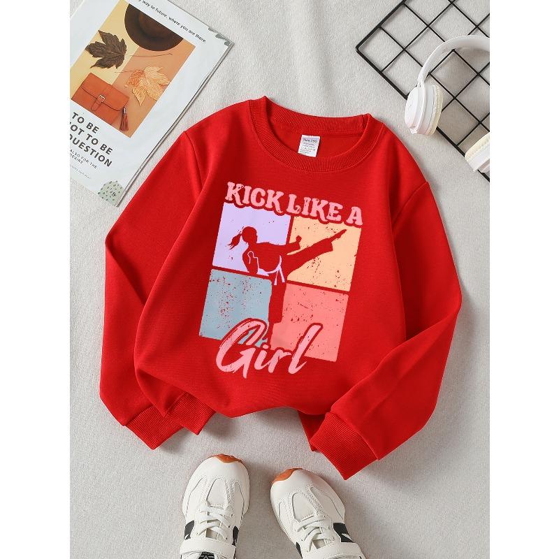 Kick Like A Girl Martial Arts Girls' Crew Neck Fashion Sweatshirt, Autumn And Winter Western Style Top, Long Sleeve T-Shirt