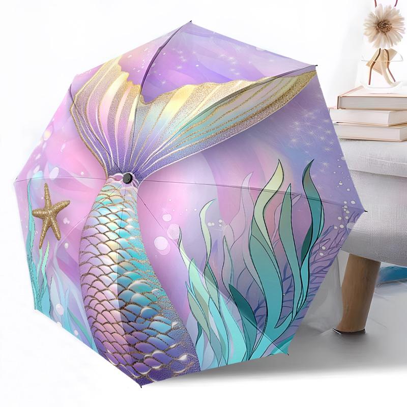 Mermaid Fantasy Underwater Scene Outdoor Automatic Umbrella Retractable Design with 8-Rib Durability Lightweight Perfect Gift for Friends Family