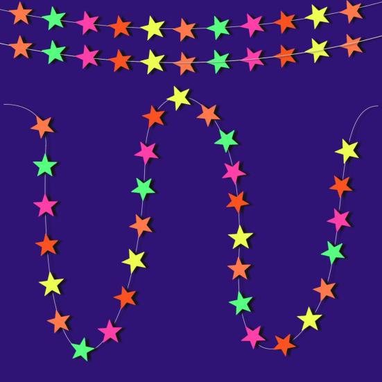 UV Neon Party Decoration Fluorescent Star Heart Circle Dot Garland Glow in The Dark Hanging Streamers Banner for Baby Bridal Shower Birthday Backdrop