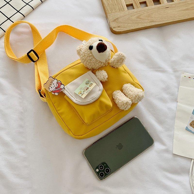 Bear small square bag new women's bag fashionable and sweet contrasting color shoulder bag messenger bag sweet small bag