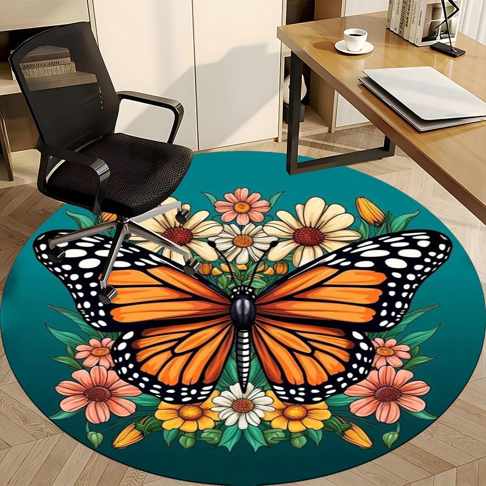 1pc Butterfly Floral Pattern Chair Carpet for Office Non-Slip Mat for Office - Decorative Floor Mat yy251030187
