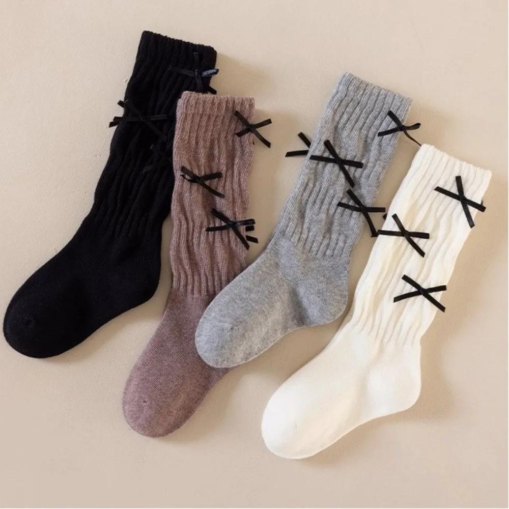 Warm Solid Color Long Girls Socks Korean Style Breathable Long Sock Sweet Bow Grils Stocking 1-5 Year
